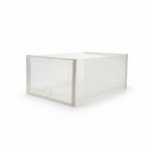 CAJA DE ZAPATOS TRANSPARENTE BLANCA