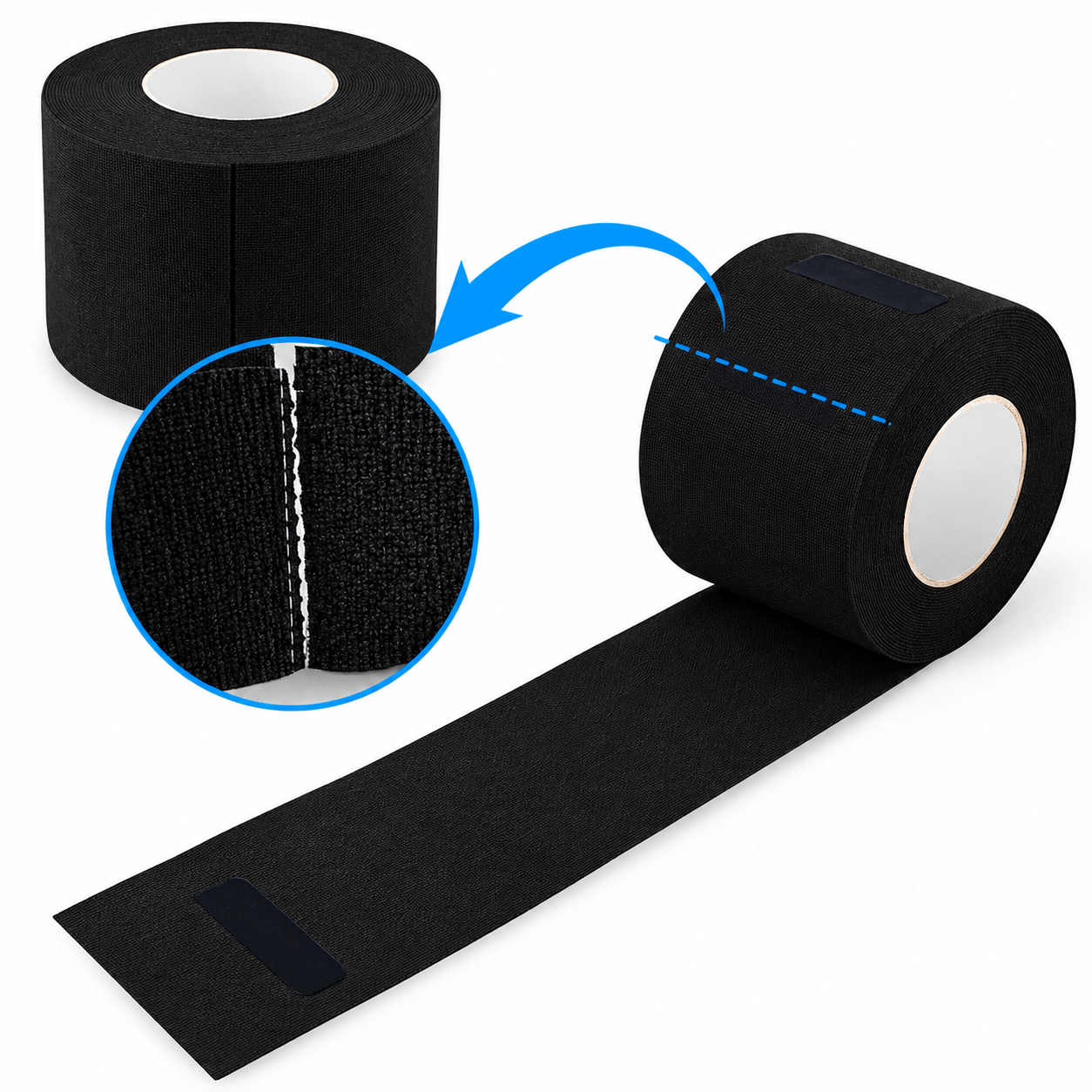 Rollos de cinta negra con detalle ampliado